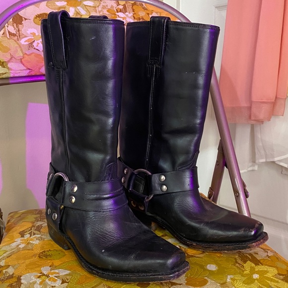 Vintage leather harness motorcycle boots - Picture 2 of 4